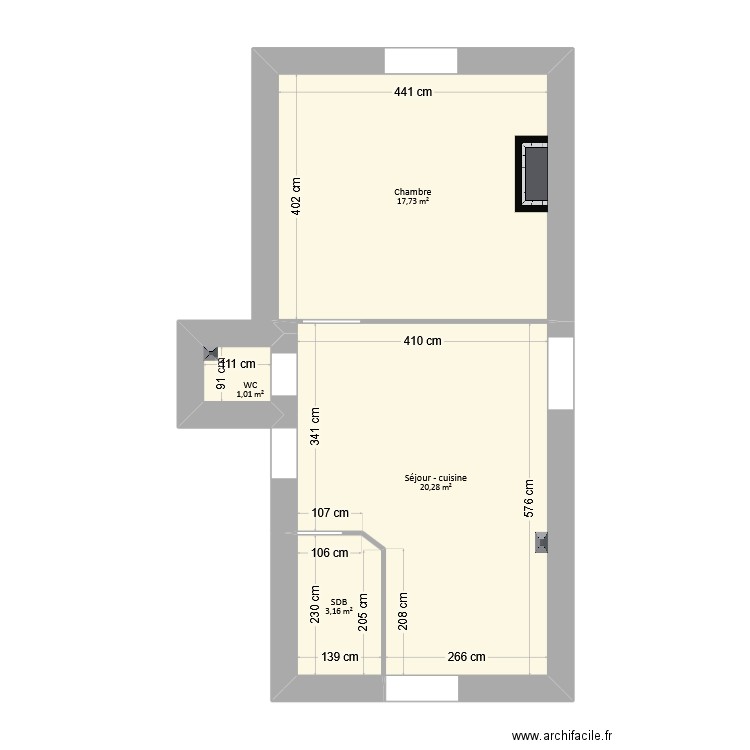 Anchelin - Appartement projet. Plan de 4 pièces et 42 m2