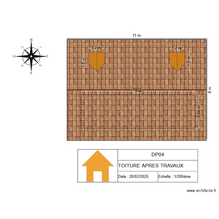 DP04 TOITURE APRES TRAVAUX. Plan de 1 pièce et 79 m2