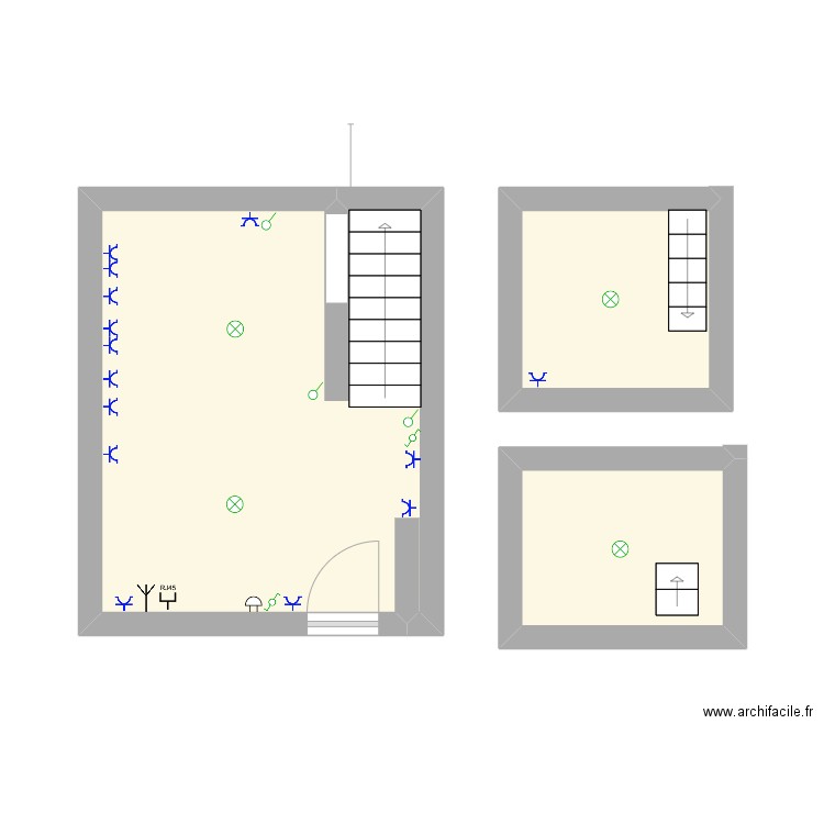 salon suisine cave grenier. Plan de 3 pièces et 23 m2