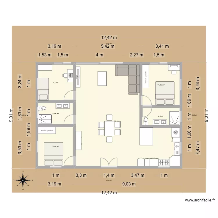 Maison Rencimiento. Plan de 6 Pièces et 98 m²