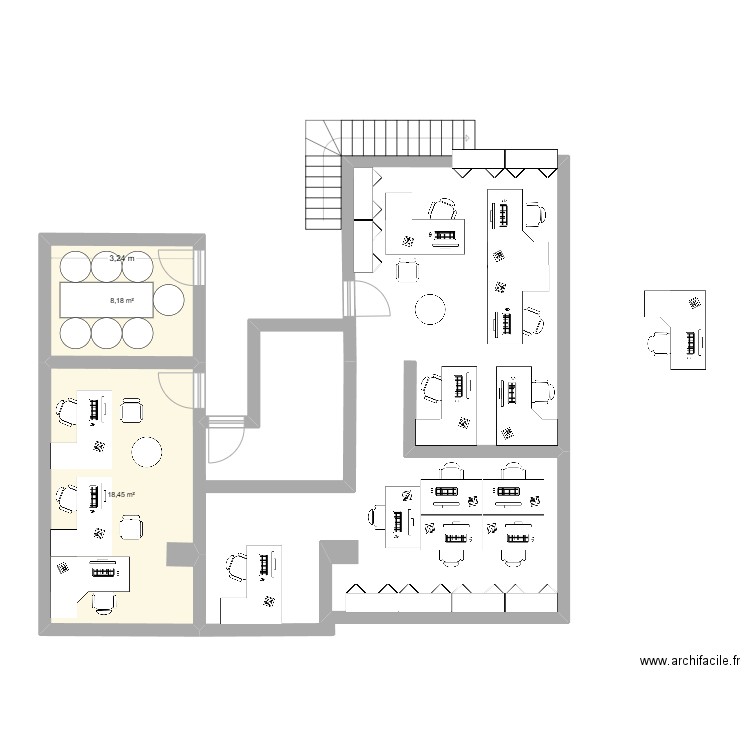 bureau technique p2. Plan de 2 pièces et 27 m2