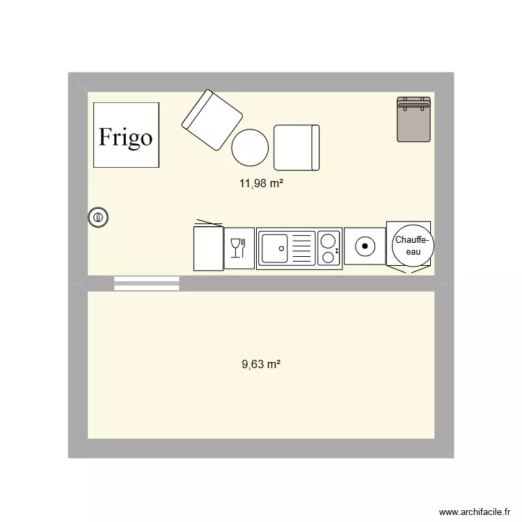 Cuisine 23. Plan de 2  et 22 m²