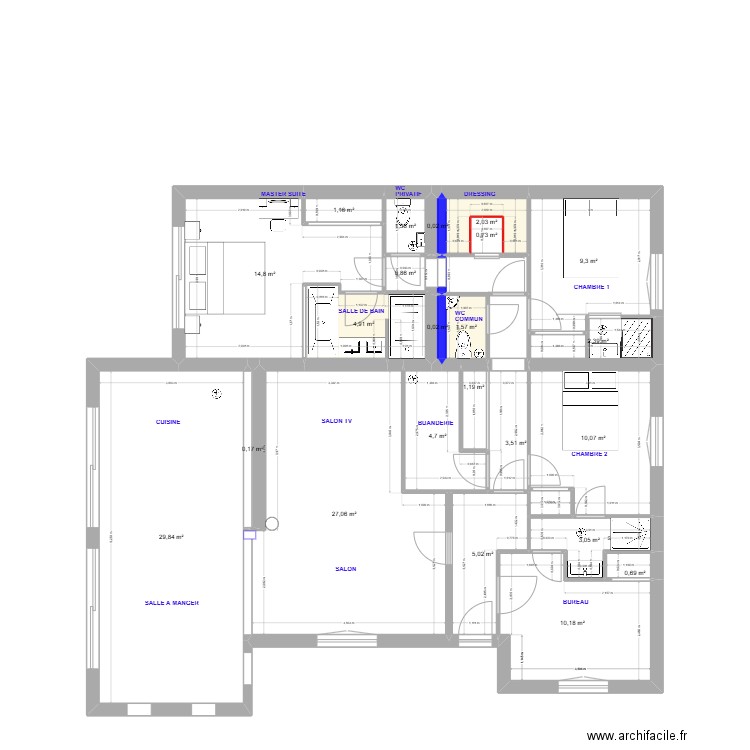 salle d'eau chambre 2 / bureau. Plan de 23 pièces et 135 m2