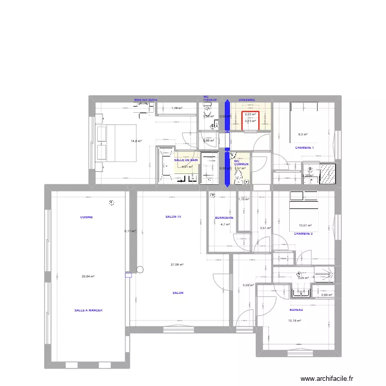 salle d'eau chambre 2 / bureau. Plan de 