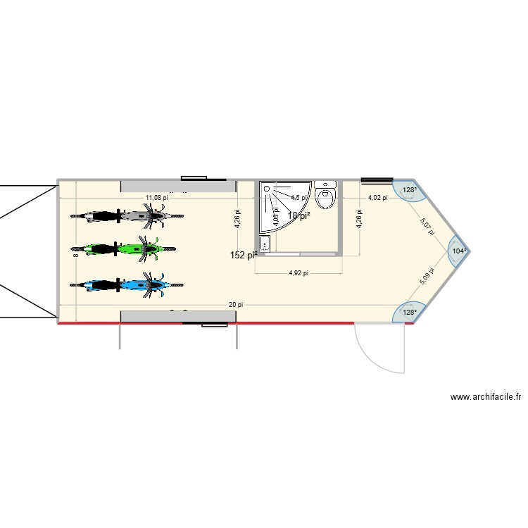 Remorque cargo. Plan de 2 pièces et 16 m2