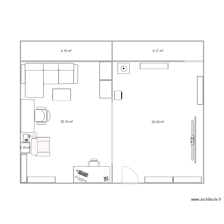 salle ciné . Plan de 5 pièces et 61 m2