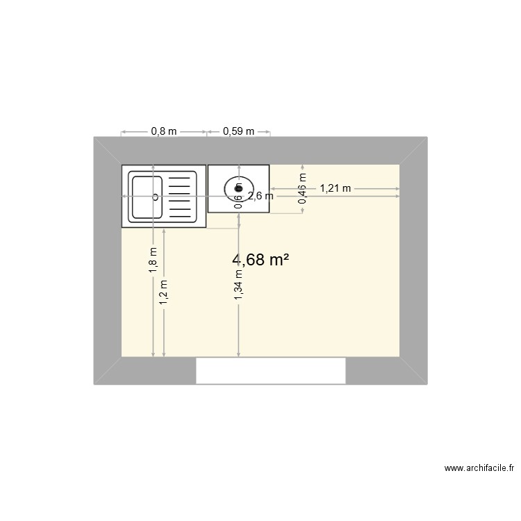 Cuisine. Plan de 1 pièce et 5 m2