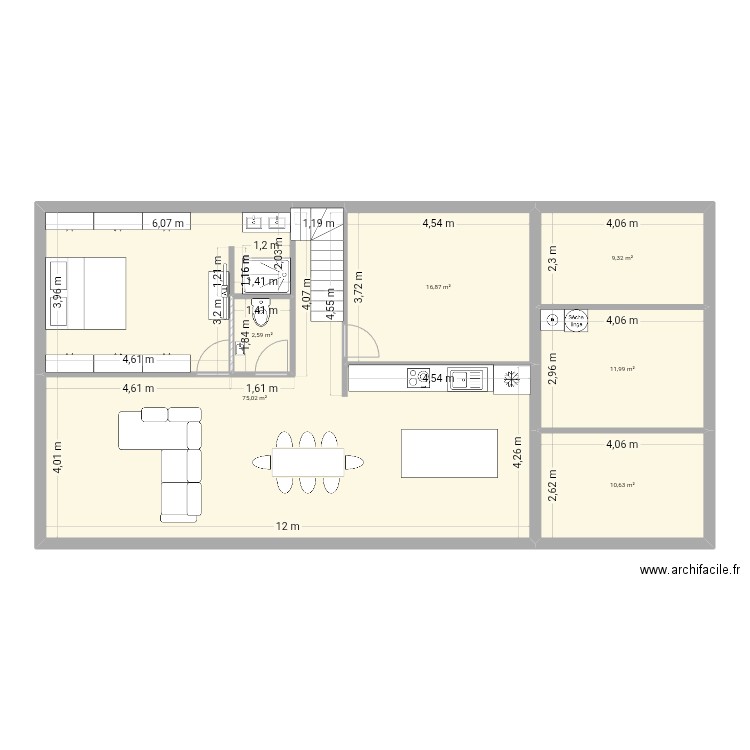Pp000. Plan de 6 pièces et 126 m2