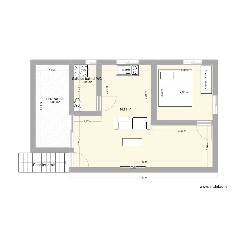 SARFATI. Plan de 4 pièces et 46 m2