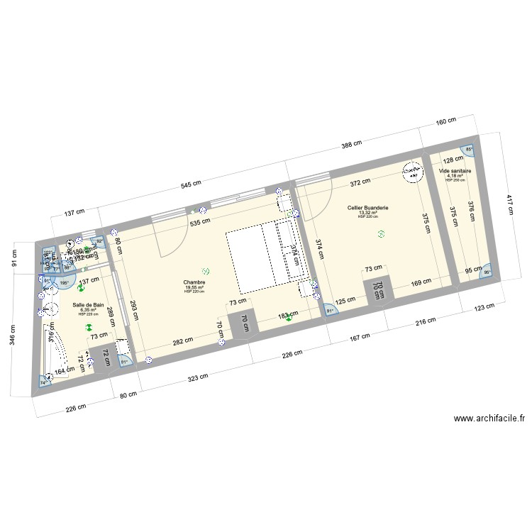 MAISON DU HAUT RDC. Plan de 6 pièces et 45 m2