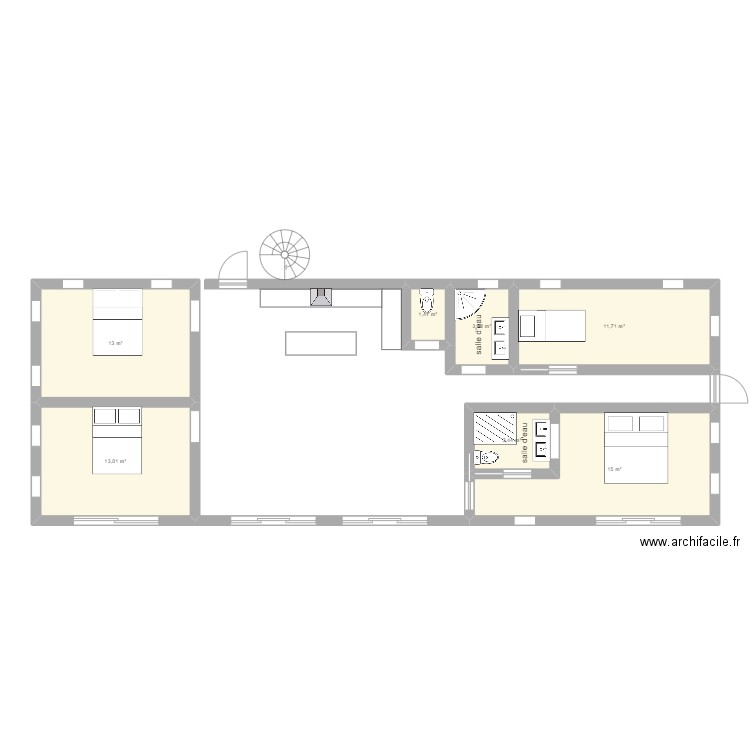 exemple maison plein pied. Plan de 7 pièces et 61 m2