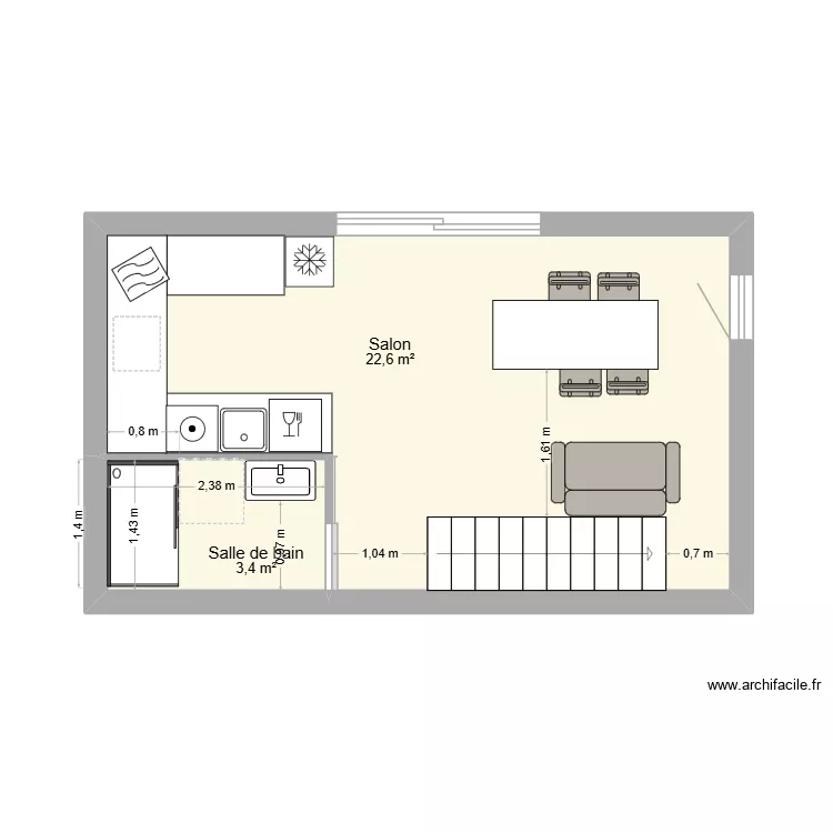 Studio fini + canapé. Plan de 2 et 26 m² Studio fini + canapé. Plan de 2 et 26 m²