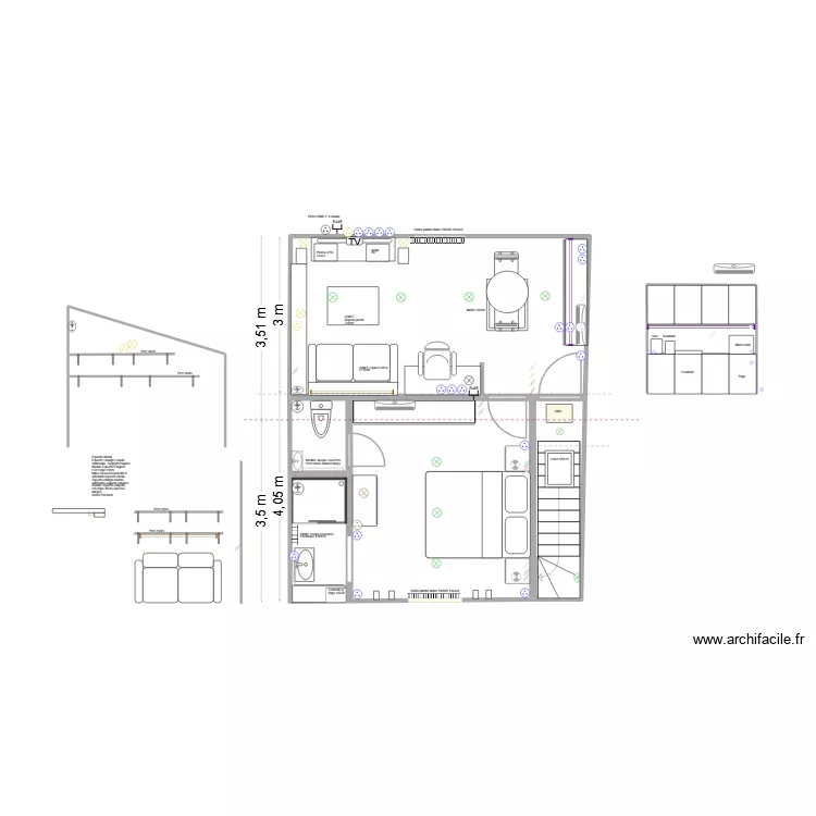 Remise: chambre + coin salon - cuisine projet 2. Plan de 6 et 40 m² Remise: chambre + coin salon - cuisine projet 2. Plan de 6 et 40 m²