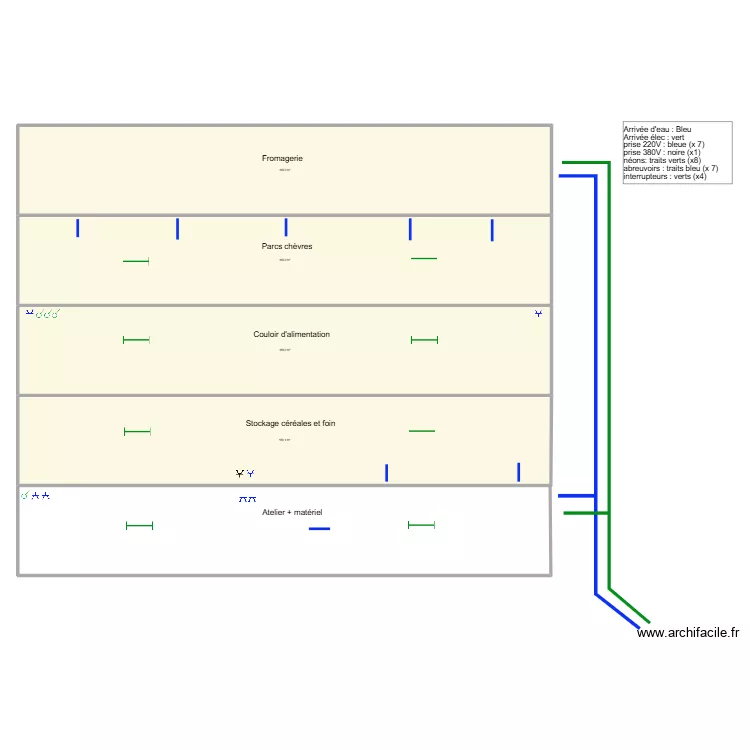 Elec et eau ch&egrave;vrerie. Plan de 4  et 601 m²