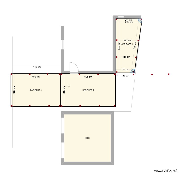 CAR PORT 1 - CAR PORT 2 - 3 - 4 Vue plan. Plan de 4 pièces et 59 m2