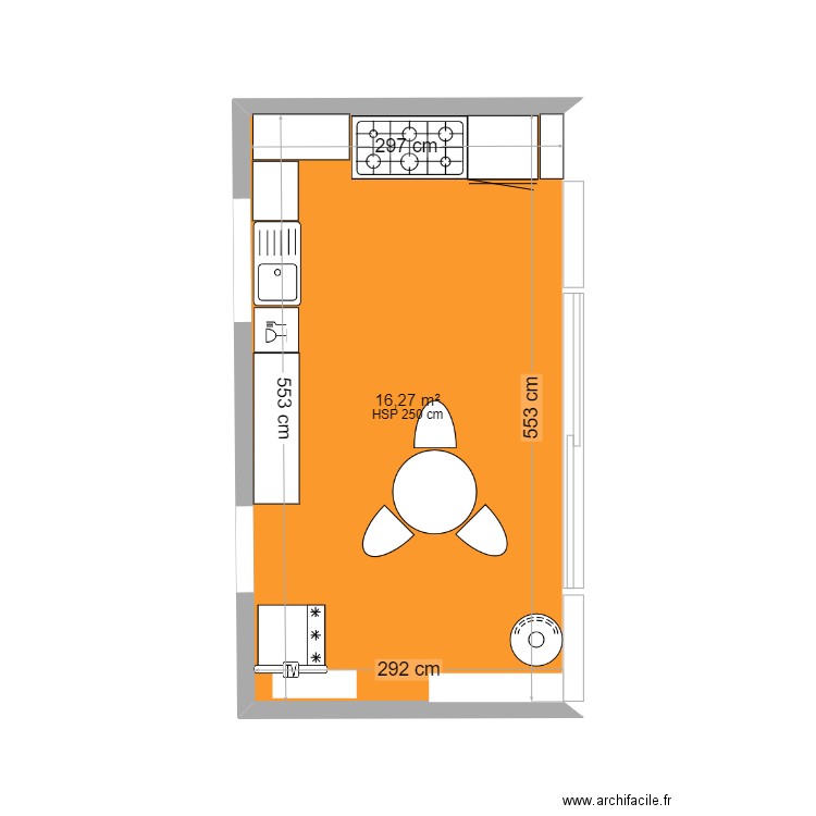 pascal. Plan de 1 pièce et 16 m2