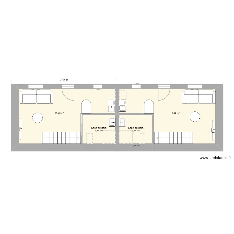 plan gites. Plan de 5 pièces et 48 m2