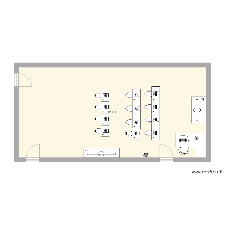 salle 212. Plan de 1 pièce et 63 m2