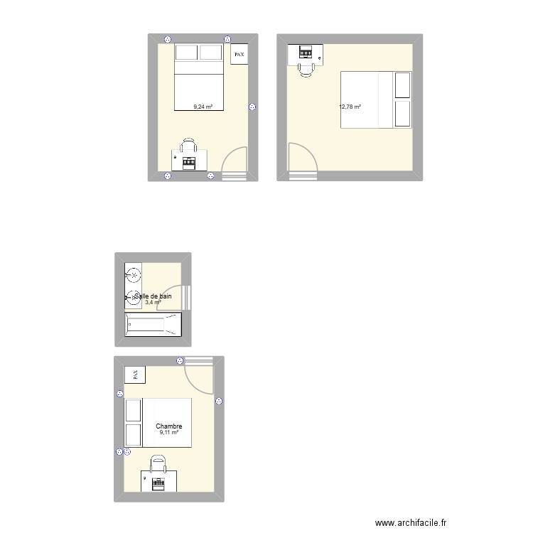 champs sur marne. Plan de 4 pièces et 35 m2