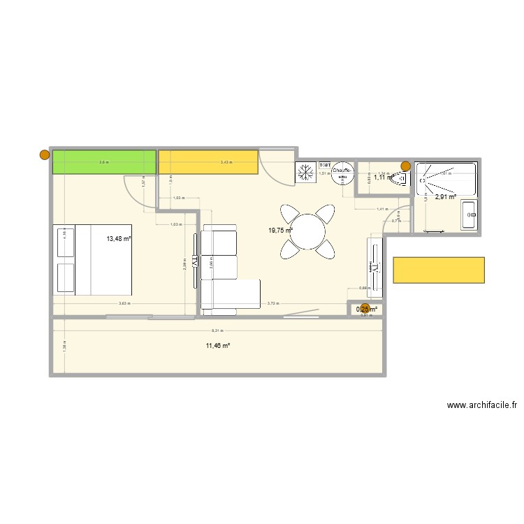 Appartement - Beauregard - travaux V3. Plan de 6 pièces et 49 m2