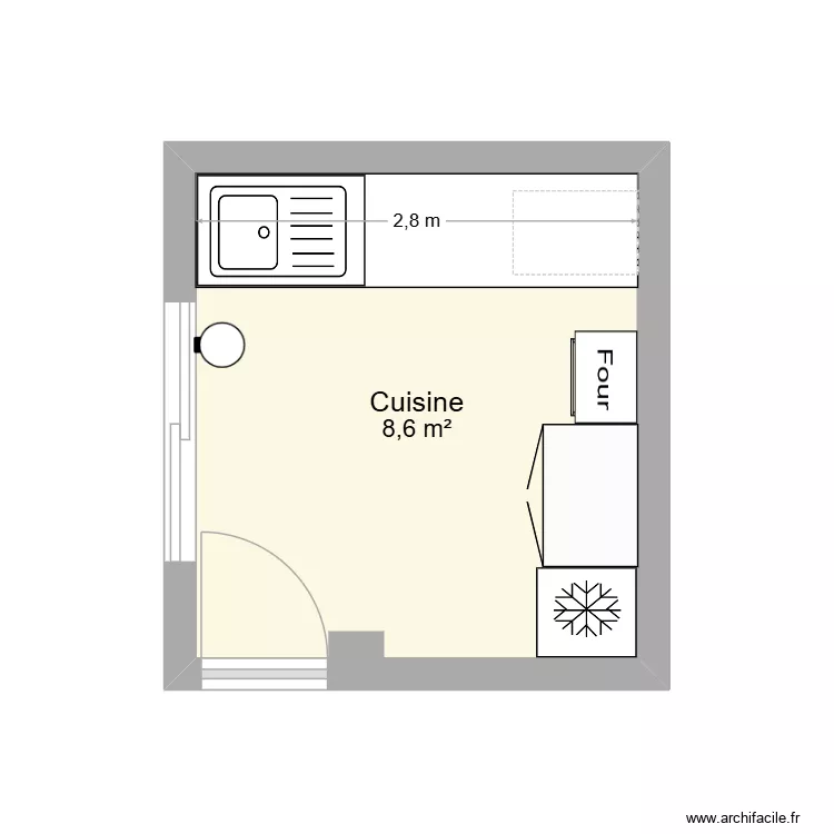 Cuisine. Plan de 1  et 9 m²