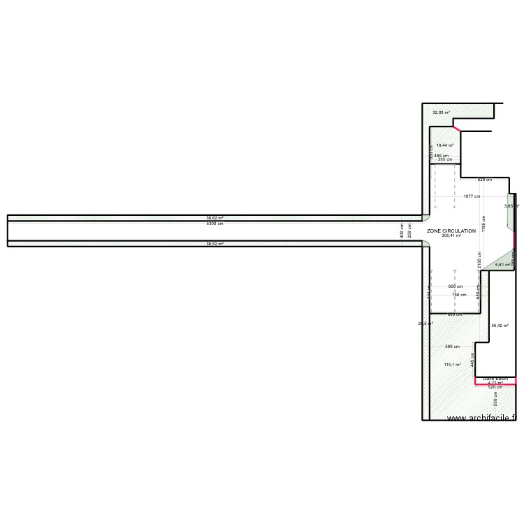 Circulation SEBTI. Plan de 13 pièces et 743 m2
