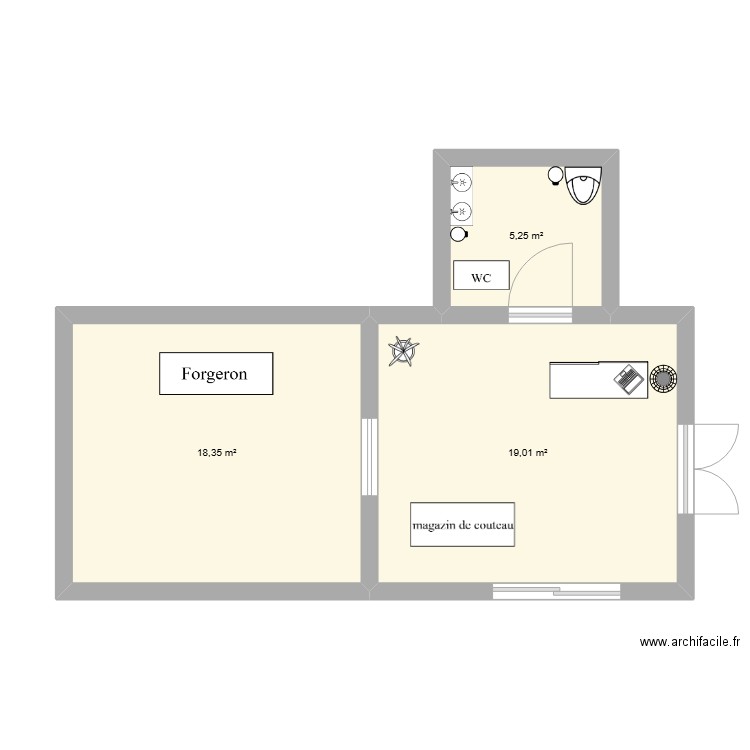 L'atelier de Nico et Boutique. Plan de 3 pièces et 43 m2