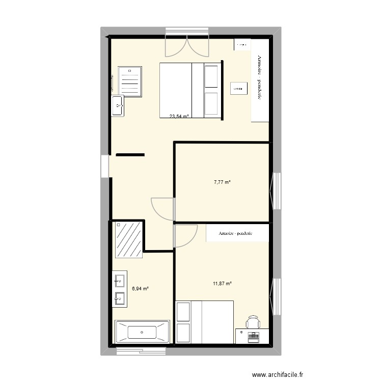 PEY_plan extension. Plan de 4 pièces et 50 m2