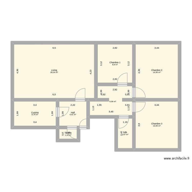 Appart. Plan de 9 pièces et 87 m2