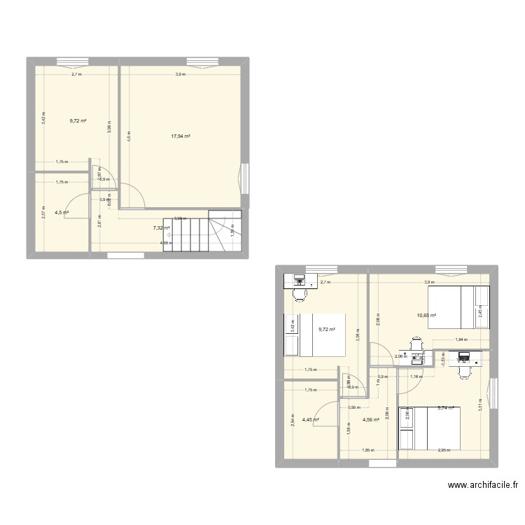 PAILLET étage. Plan de 9 pièces et 79 m2