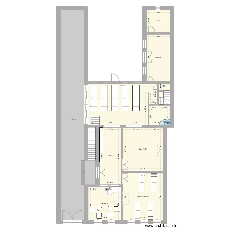Studio. Plan de 13  et 266 m²