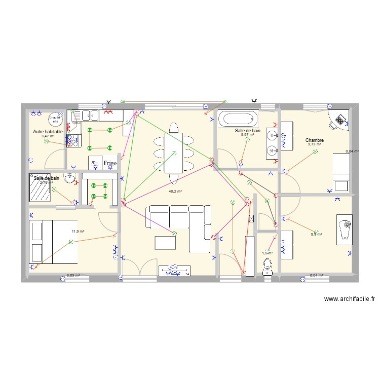 PLAN ELEC. Plan de 9 pièces et 82 m2