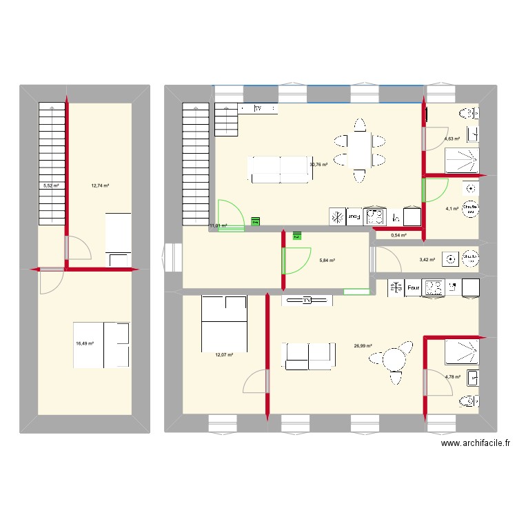 Apt 1 étage Hugues v3. Plan de 13 pièces et 139 m2
