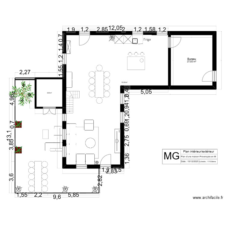 maison terasse. Plan de 3 pièces et 161 m2