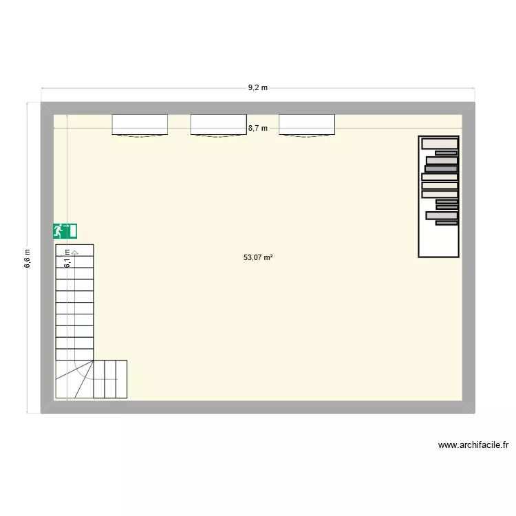 etage rosalie. Plan de 1  et 53 m²