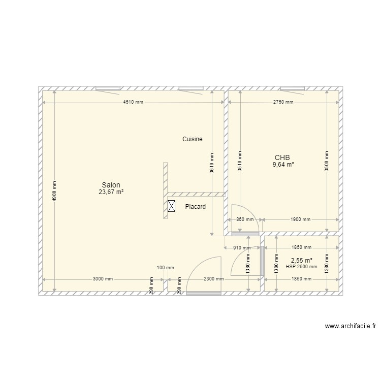 plan appartement. Plan de 3 pièces et 36 m2