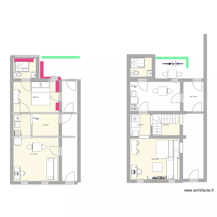 36 ponts. Plan de 9  et 65 m²