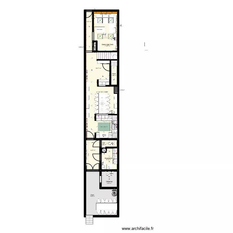 Maison toit plat vraies mesures V10. Plan de 77  et 590 m²