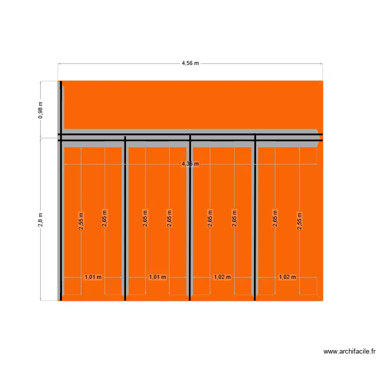 Renforcement mural. Plan de 2  et 14 m²
