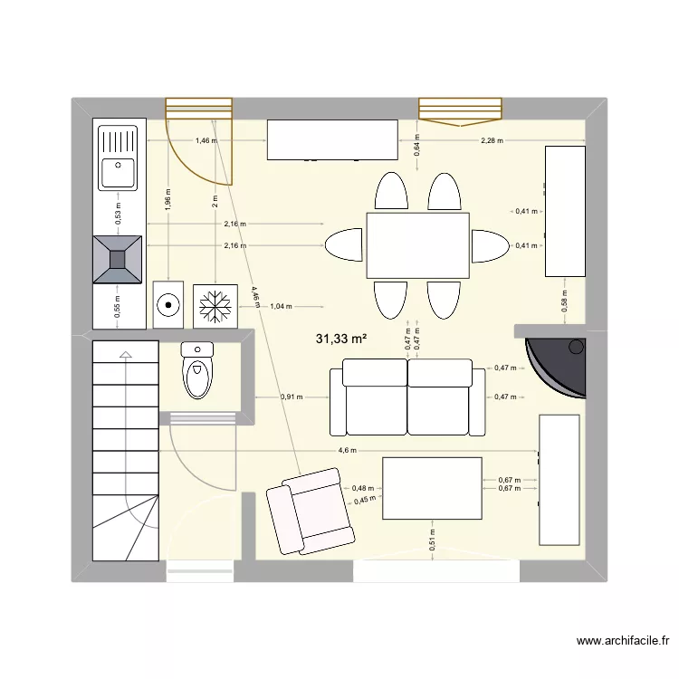 saint-pierre. Plan de 1  et 31 m²