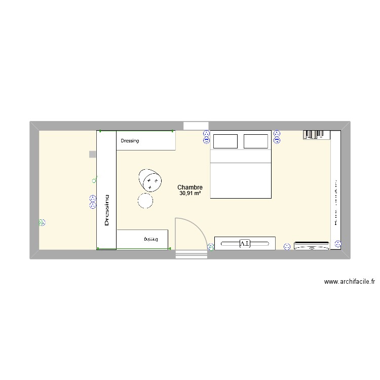 chambre helene. Plan de 1 pièce et 31 m2