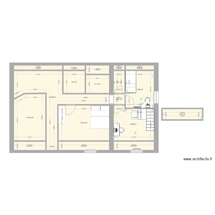 Maison_Vannes_ETAGE#3. Plan de 18 pièces et 82 m2