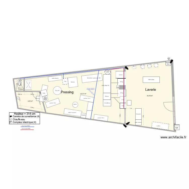 Pressing M&eacute;rignac futur. Plan de 4  et 89 m²