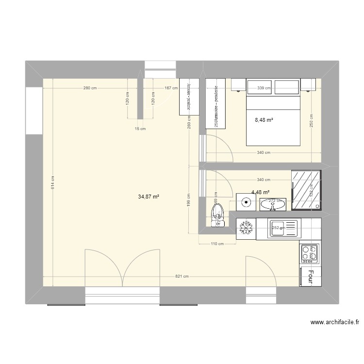 projet A. Plan de 3 pièces et 48 m2