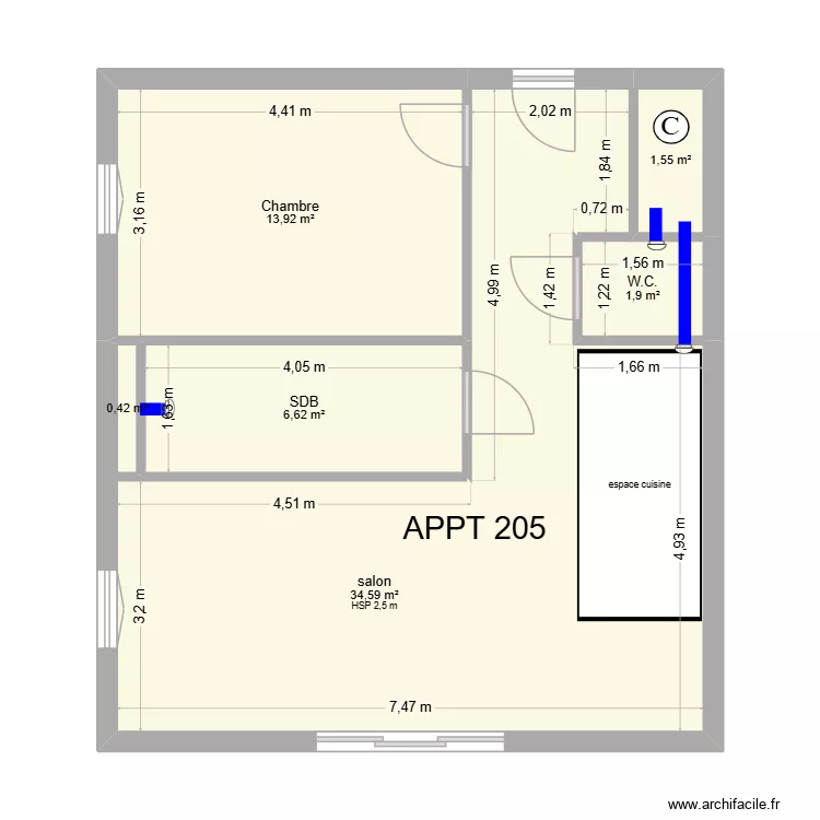 APPT 205 les cerisiers. Plan de 6 Pièces et 59 m²
