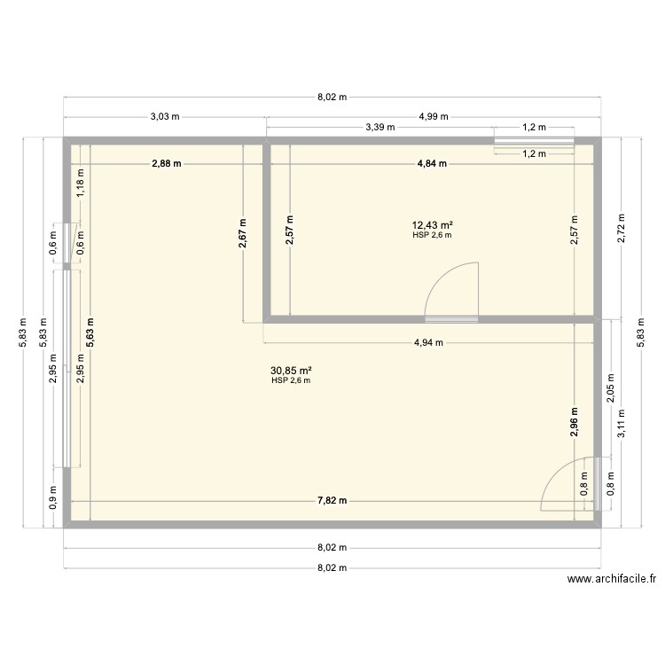Appartement 107. Plan de 2 pièces et 43 m2