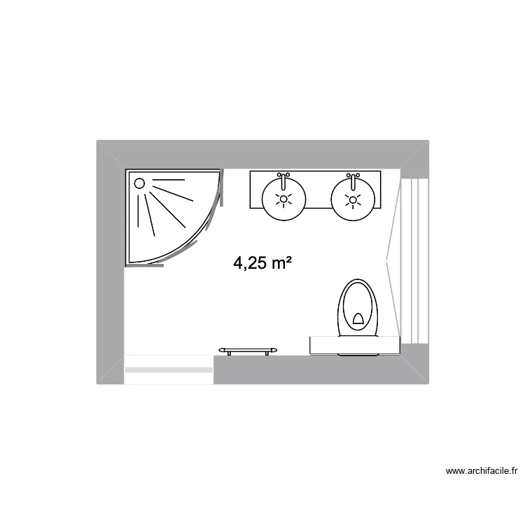 salle de bain actuelle. Plan de 1  et 4 m²