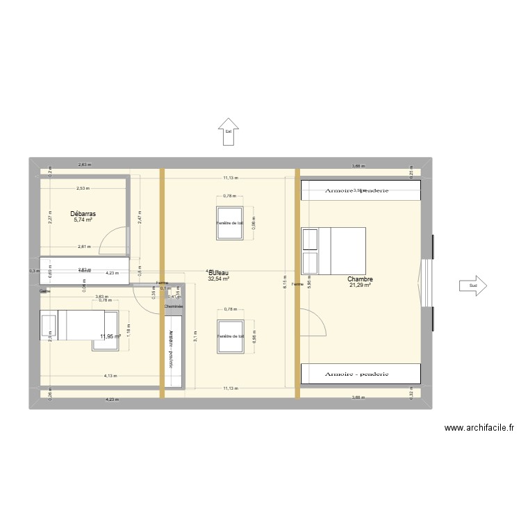 Etage Saint ours. Plan de 4 pièces et 72 m2