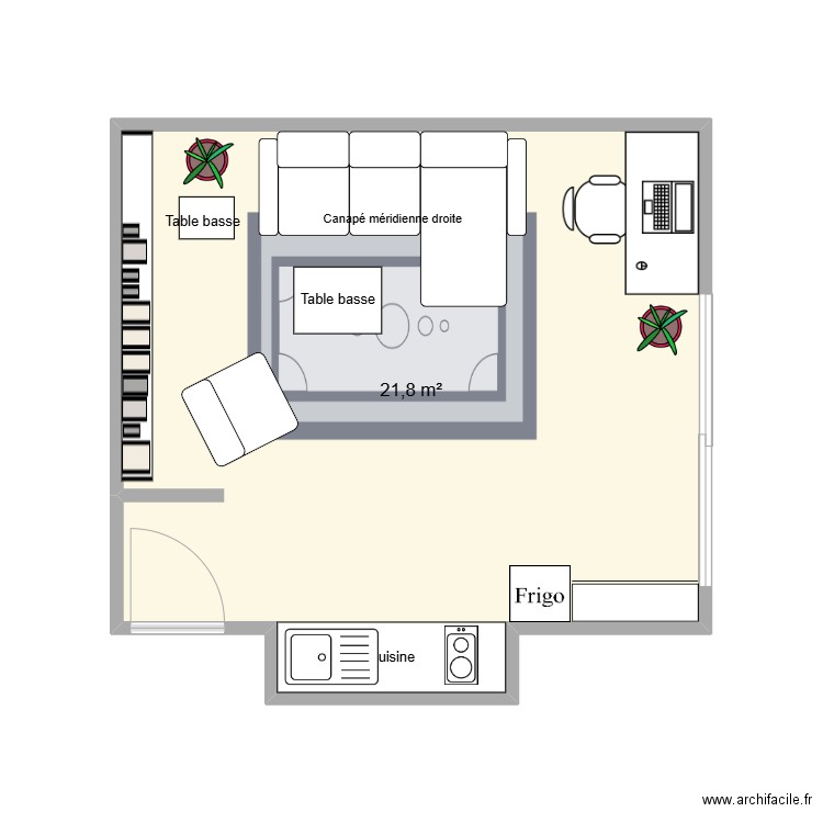 Appart. Plan de 1 pièce et 22 m2