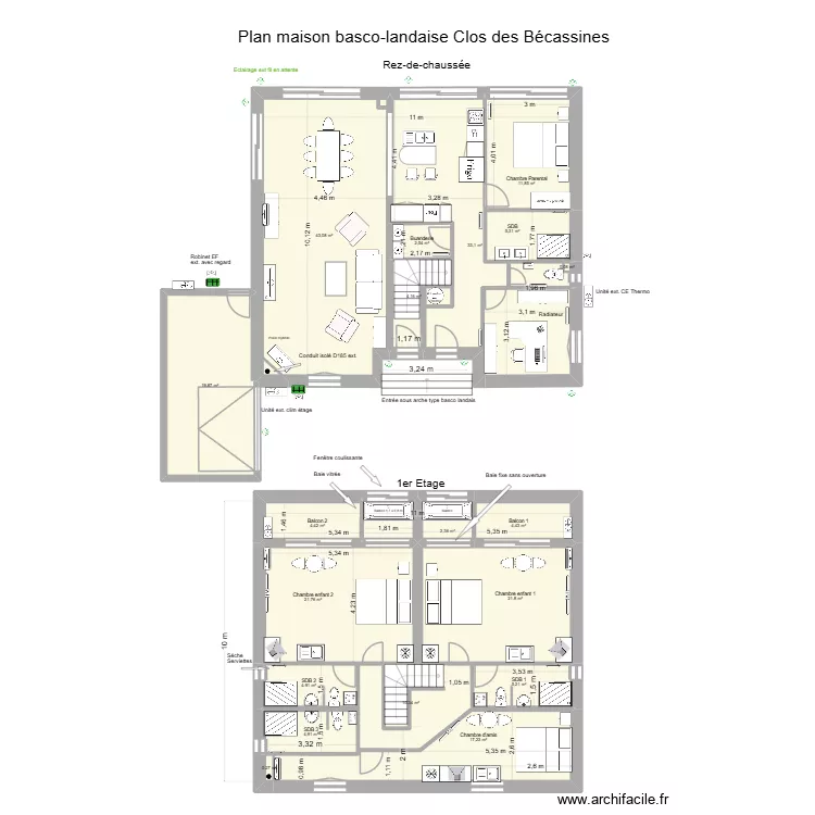 MAISON RDC CLOS DES BECASSINES GGE GCHE CUIS CENTRALE. Plan de 